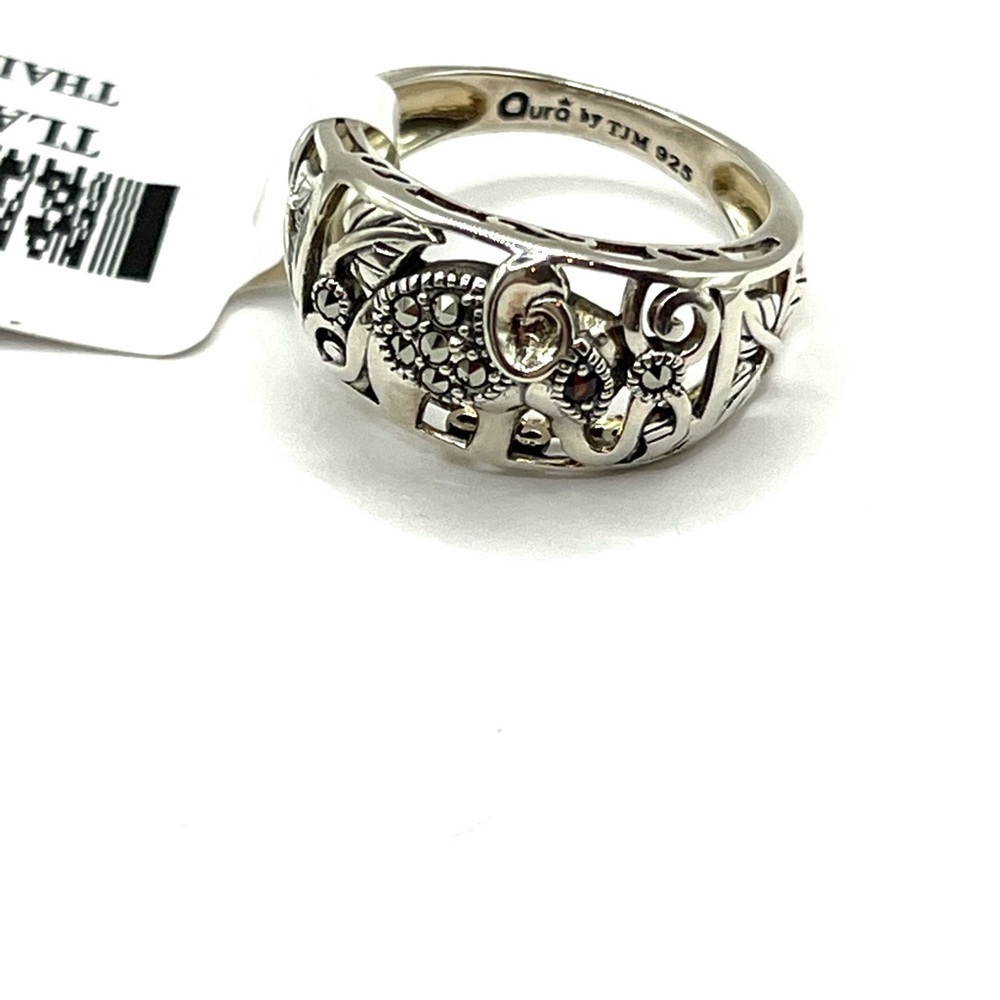 Sterling Silver Elephant Ring Marcasite Garnet Sterling Silver Ring Size 6 - Picture 11 of 12